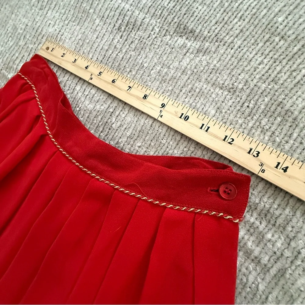 Vintage Herman Geist Red Pleated Midi Skirt Gold Trim Made In USA Size 12‎
